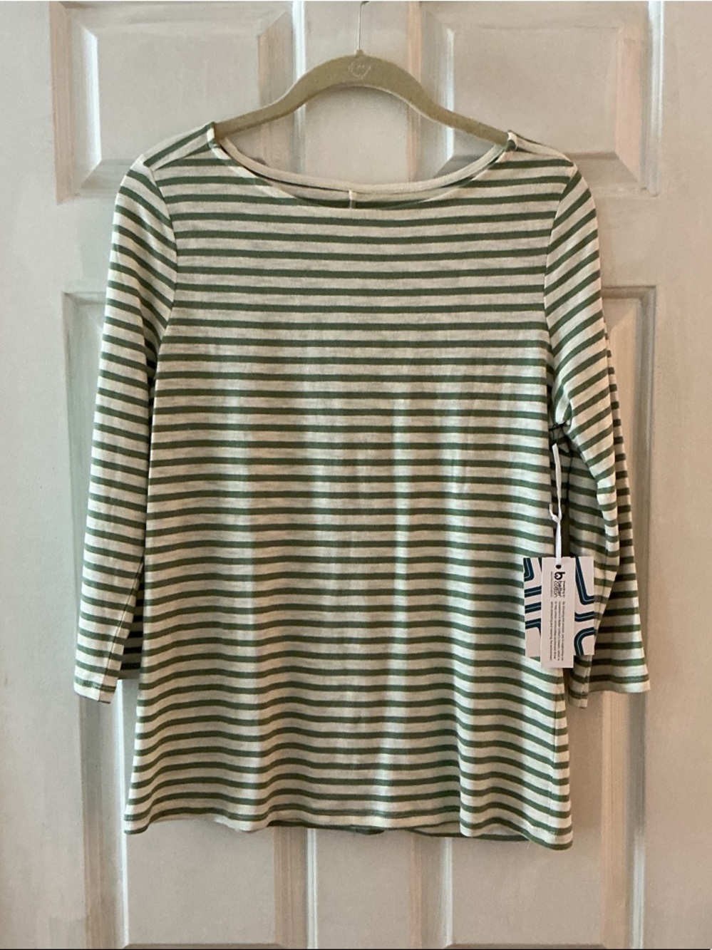 Market & Spruce Green Ivory LARA 3/4 Sleeve Slub Cotton Blend T-Shirt Top NWT S